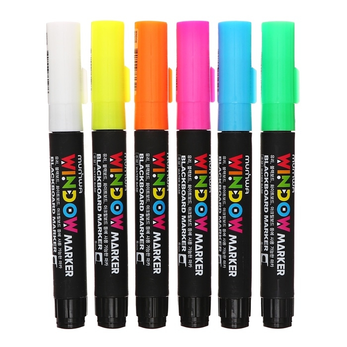 Набор меловых маркеров 6 цветов MunHwa Набор меловых маркеров 6 цветов MunHwa "Window", яркие цвета, для любых поверхностей
