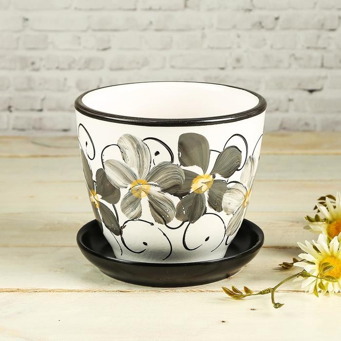 Горшок для цветов &laquo;Фиалка&raquo;, 1 л, d=15 см, h=13 см, керамический, с поддоном