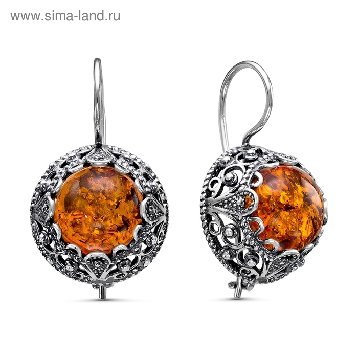 Серьги восток &laquo;Янтарь&raquo;, посеребрение с оксидированием