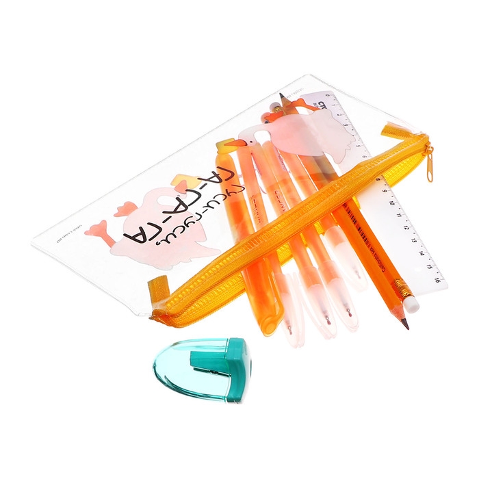 Пенал мягкий, 1 отделение, 95 х 205 мм, плоский, c наполнением 9 предметов, Calligrata "Гуси-гуси", универсальный