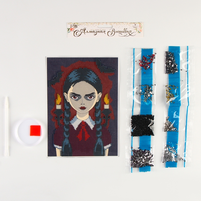 Алмазная мозаика на хеллоуин с частичным заполнением на холсте &laquo;Мрачная девочка&raquo;, 15 х 21 см