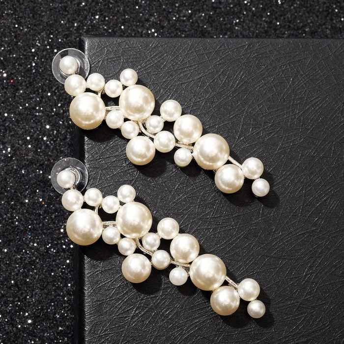 Серьги с жемчугом &laquo;Жасмин&raquo; ветка с жемчугом, цвет белый в серебре