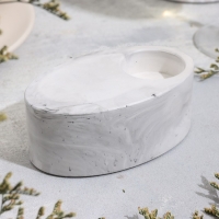 Подсвечник "Узкий овал. Мрамор" из гипса,11,5х7х4см,мрамор с чёрными полосками