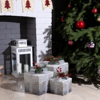 Светодиодная фигура &laquo;Серебристые подарки&raquo; 15, 20, 25 см, текстиль, металл, 220 В, свечение тёплое белое