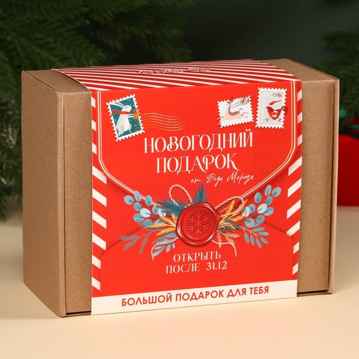 Гифтбокс &laquo;Новогодний подарок&raquo;, чай, драже, шоколад, термостакан, леденец