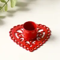 Подсвечник "Сердечко-кружево" металл 7х7,8х2,7 см, красный