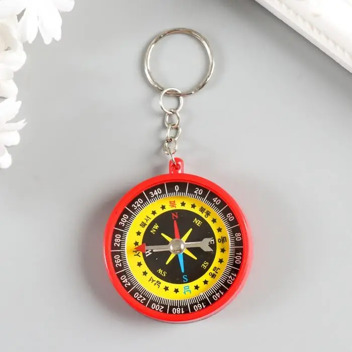 Брелок для ключей на кольце &laquo;Круглый&raquo;, с компасом, пластик, 4.5&times;4.5&times;1 см, МИКС
