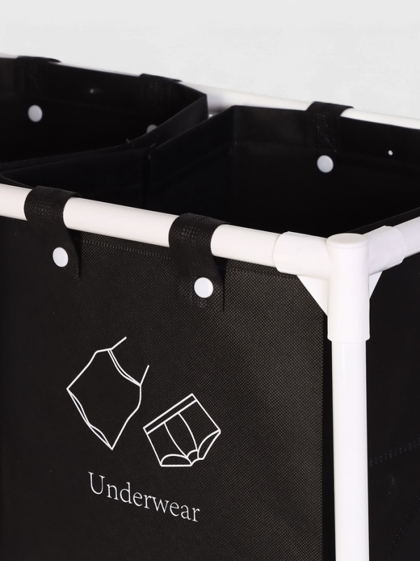 Корзина для белья складная 56х39х95 см, цвет черный, белый