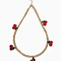 Цепь с подвесами "Вишня", цветная в золоте