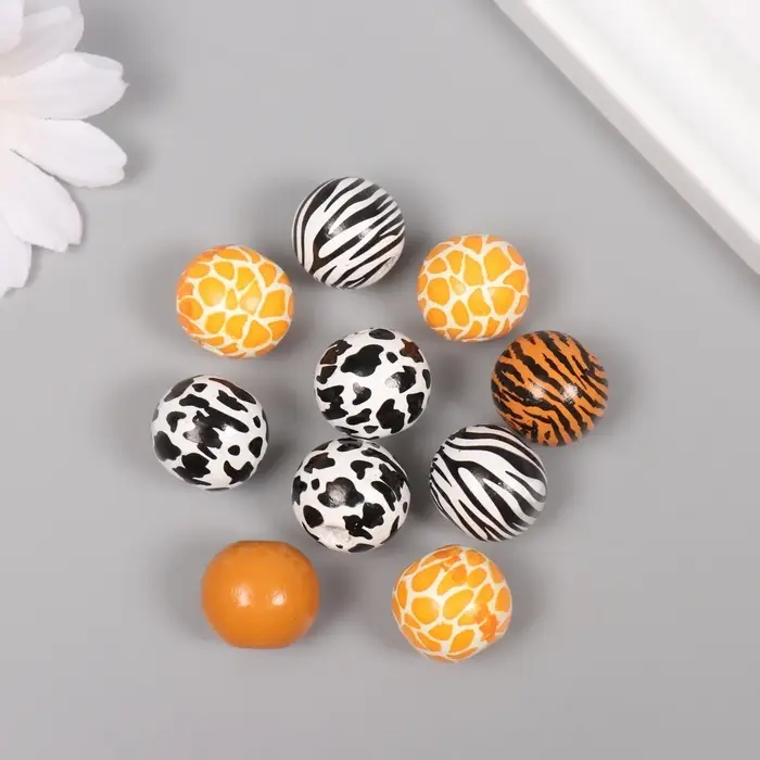 Бусины для творчества дерево "Звериный принт" набор 10 шт 1,6х1,6х1,6 см