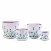 Набор горшков цветочный поддоном 4 шт 0,4 / 1 / 2,5 / 5 л керамика, Лаванда