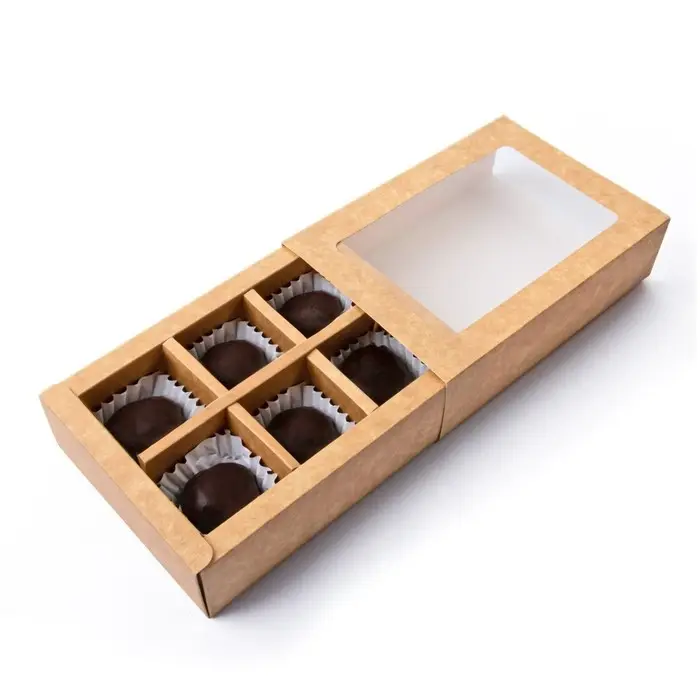 Коробка для 6 конфет с окном, крафт, 13.7&times;9.85&times;3.85 см