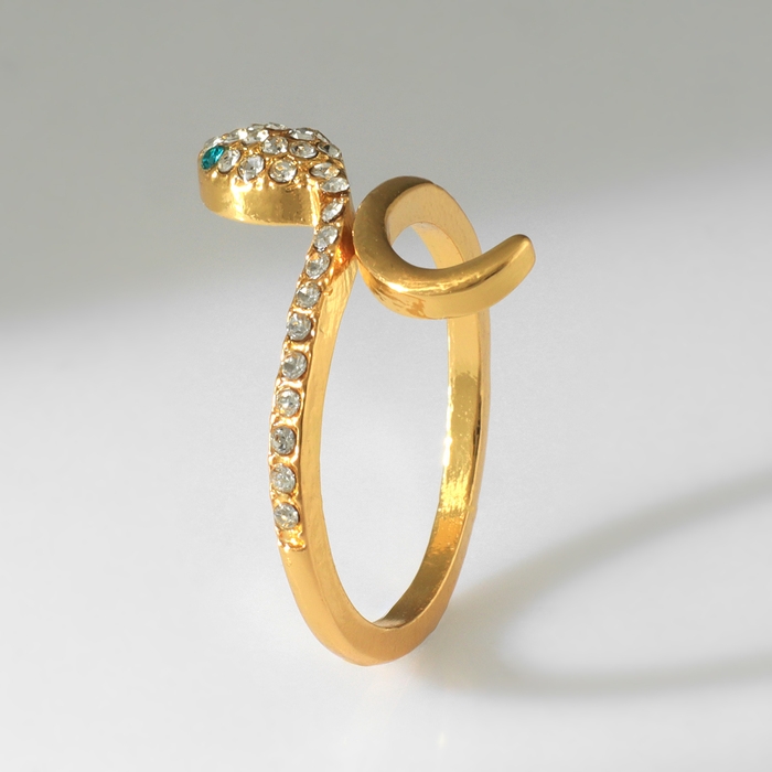 Новый год! Символ года 2025! Кольцо &laquo;Змея&raquo; миниатюрная, цвет бело-зелёный в золоте, безразмерное