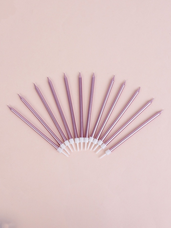 Свечи для торта "Ройс", 12 шт, розовый металлик