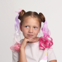 Локон накладной &laquo;Бантик&raquo;, кудрявый волос, на заколке, 32 см, цвет сиреневый/пепельный/розовый