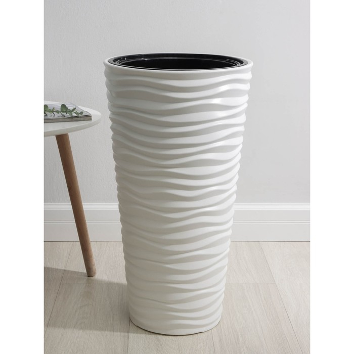 Кашпо для цветов со вставкой &laquo;Дюна&raquo;, 42 л (8 л), цвет белый