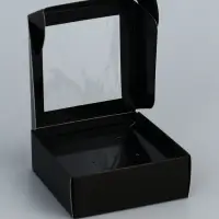 Коробка для бижутерии с PVC окном 8&times;8&times;3 см, чёрный