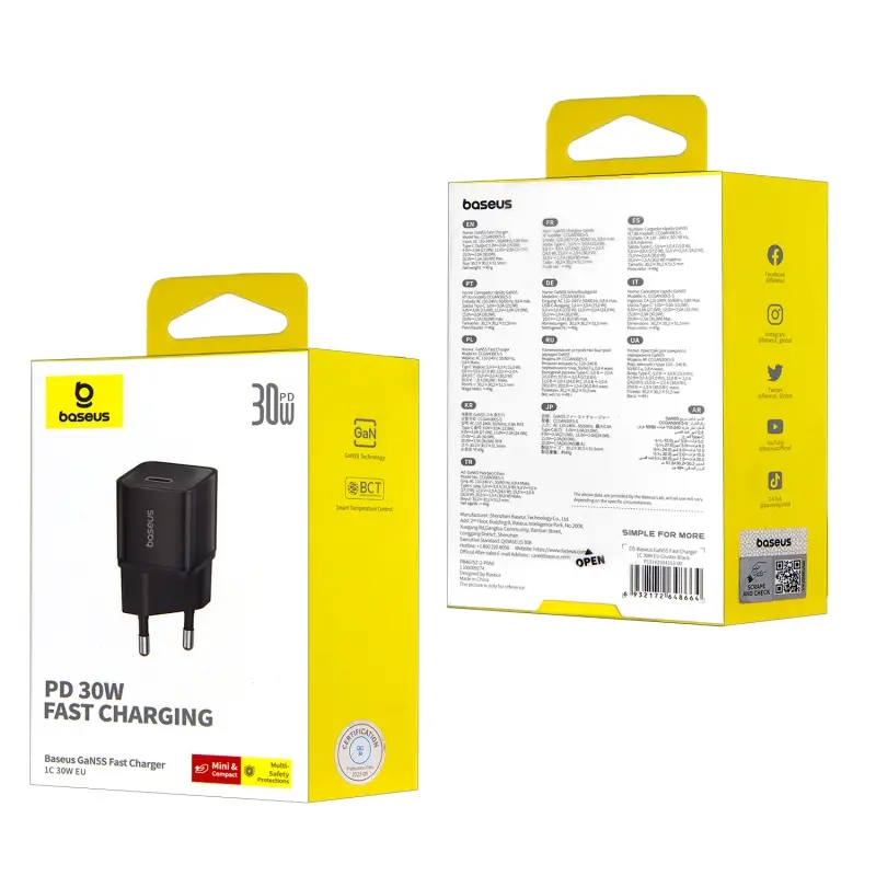 Переходник СЗУ на Type-C 30W GAN5S P10162504113-00 Baseus черный