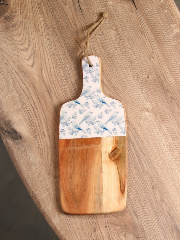 Доска разделочная прямоугольная "Синие птицы" дерево манго 41х18 см