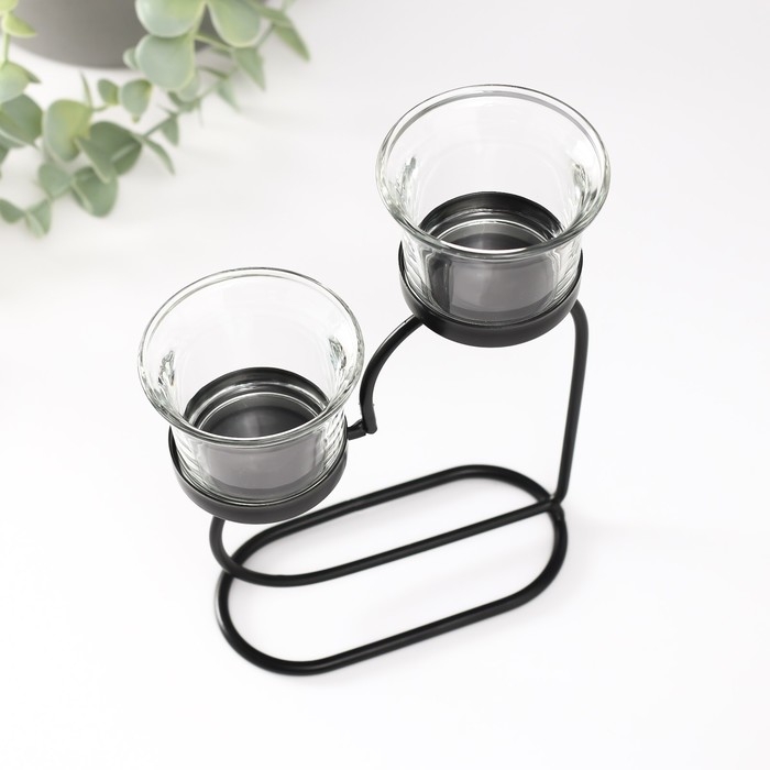 Подсвечник металл, стекло на 2 свечи "Сердце" d=2-5 см чёрный 12х6х17,5 см