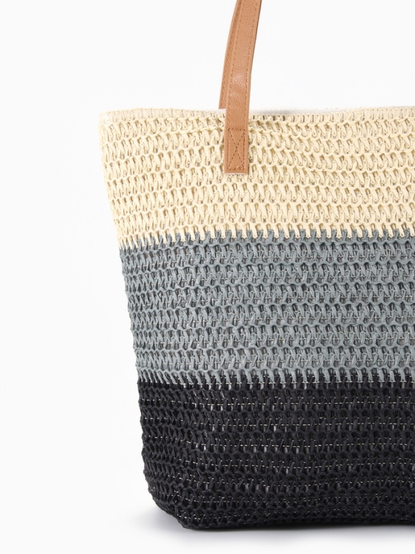 Сумка пляжная Полосы, 47*12*35, отд на молнии, подкладка, беж/серый/черный Сумка пляжная Полосы, 47*12*35, отд на молнии, подкладка, беж/серый/черный