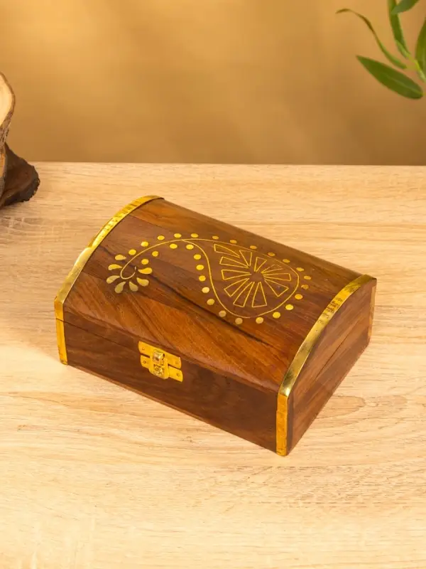 Шкатулка "Глу" 18х12,8х8 см, дерево шишам, латунь