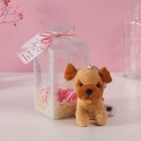 Набор подарочный "Пёсик беж" мыльные розовые розы 5 шт, роса 7х7х12 см