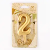 Свеча для торта &laquo;Цифра 2&raquo;, золотая, 5.5 см