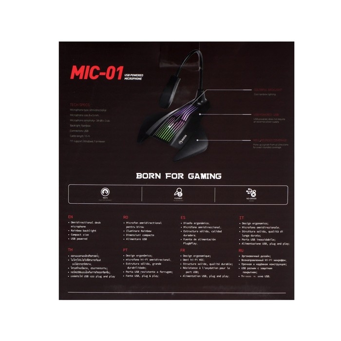 Микрофон MARVO MIC-01, на подставке, USB, для стриминга, подсветка, чёрный