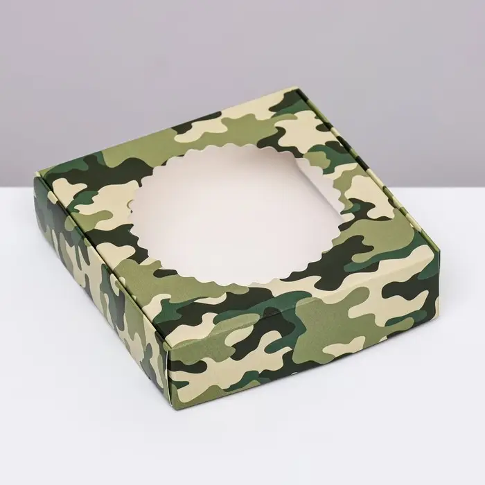 Коробка сборная с окном, &laquo;Камуфляж&raquo;, 11.5&times;11.5&times;3 см