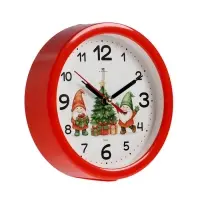 Будильник "Веселые гномы", плавный ход, d=15см, красный