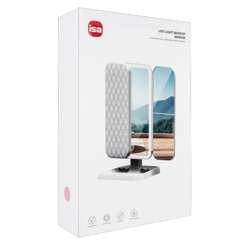 Настольное зеркало для макияжа с подсветкой ML-02 ISA розовое (14 шт/кор)
