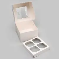 Коробка для 4 капкейка с окном, белая, 16&times;16&times;10 см