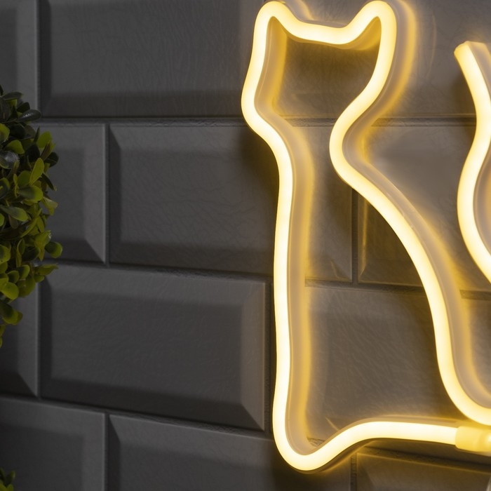 Неоновая вывеска &laquo;Кошка&raquo; 16 &times; 23 см, батарейки ААх3 (не в комплекте), USB, свечение тёплое белое