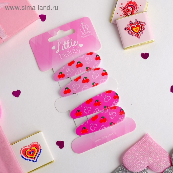 Невидимка для волос "Ягодки" (набор 4 шт) вишенки 5 см, розовый