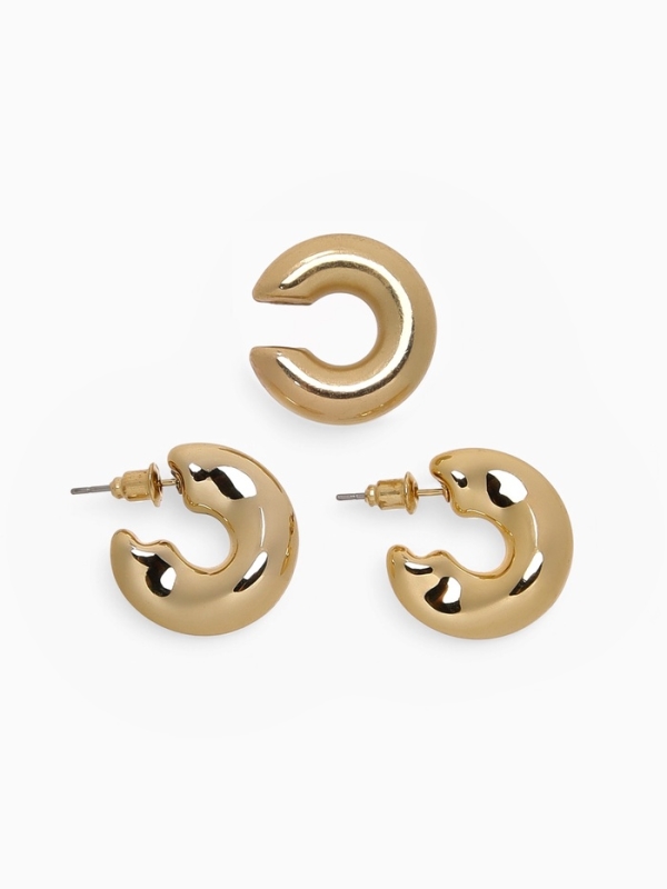 Набор серьги и каффы 3 шт &laquo;Бублик&raquo; капли, цвет золото