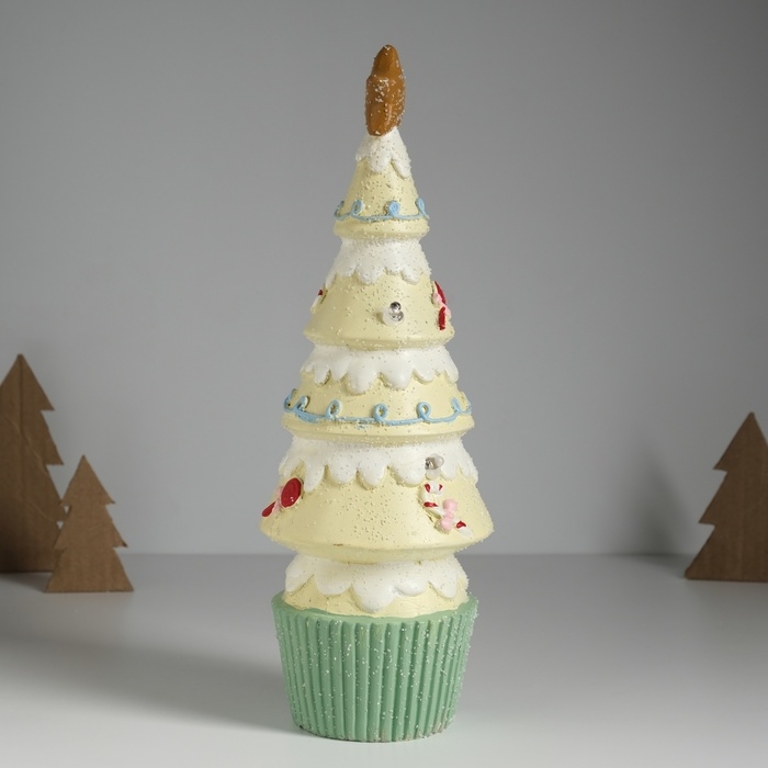 Сувенир керамика свет "Пряничная ёлочка" светло-жёлтая 10х10х31 см
