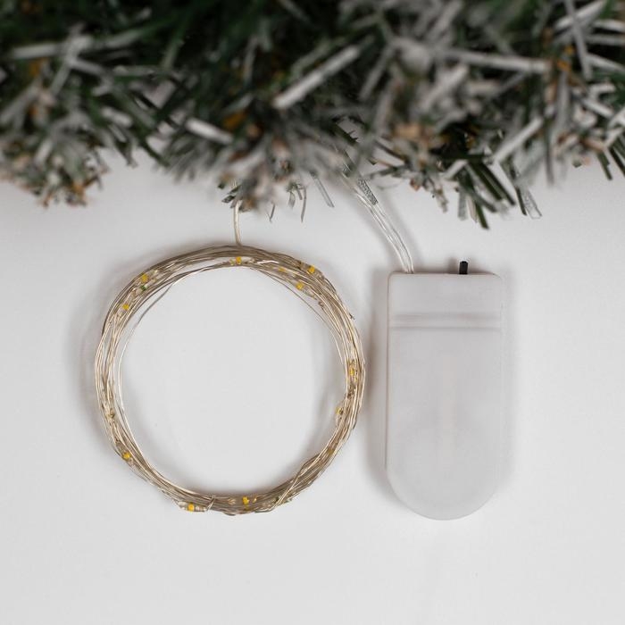 Гирлянда «Нить» 2 м роса, IP20, серебристая нить, 20 LED, батарейки CR2032х2 (в комплекте), свечение тёплое белое Гирлянда «Нить» 2 м роса, IP20, серебристая нить, 20 LED, батарейки CR2032х2 (в комплекте), свечение тёплое белое