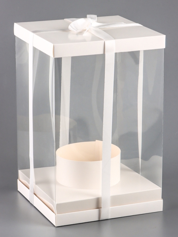 Коробка PVC, для цветов с лентой, 28 х 18 х 18 см, белый