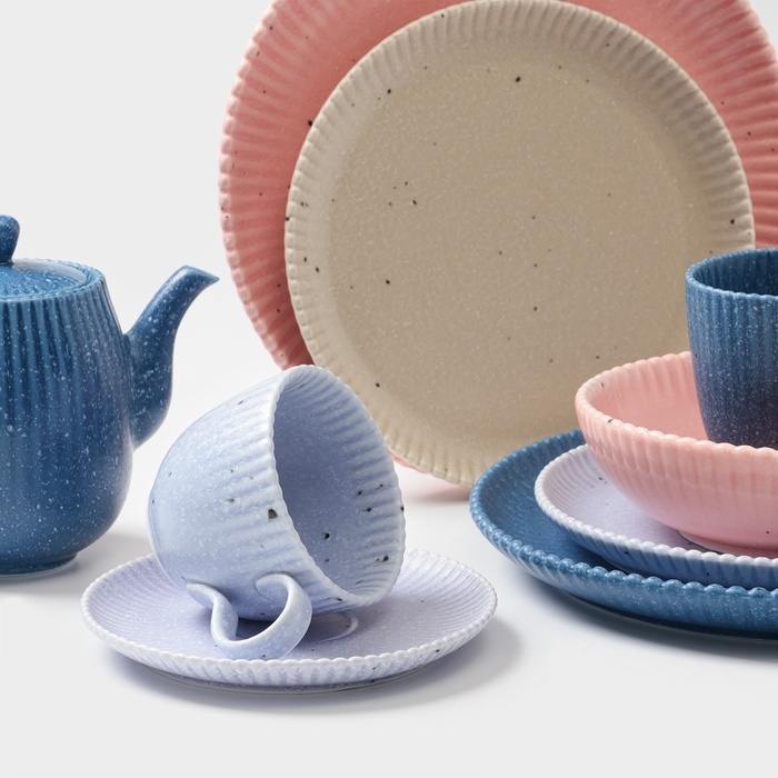 Чайная пара Доляна &laquo;Коралл&raquo;, 275 мл, фарфор, голубая