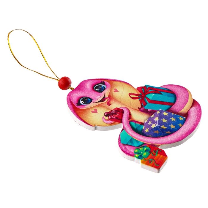 Ёлочная игрушка - подвеска деревянная &laquo;Новый год! Змея с подарками&raquo;, символ года 2025