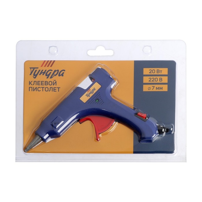 Клеевой пистолет ТУНДРА, 20 Вт, 220 В, шнур 1.2 м, выключатель, индикатор, антикапля, 7 мм Клеевой пистолет ТУНДРА, 20 Вт, 220 В, шнур 1.2 м, выключатель, индикатор, антикапля, 7 мм