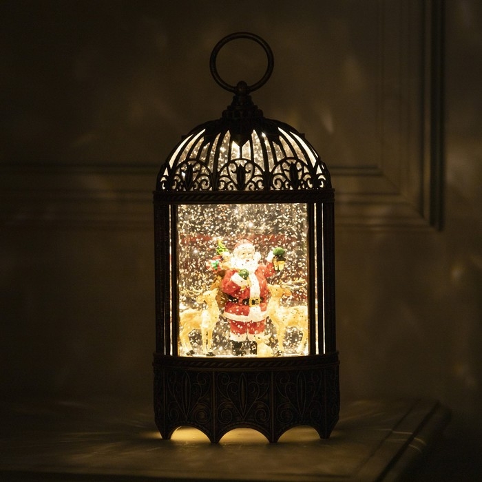 Светодиодная фигура &laquo;Фонарь с Дедом Морозом и оленями&raquo; 13 &times; 25.5 &times; 8 см, пластик, батарейки ААх3 (не в комплекте), USB, свечение тёплое белое