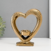 Подсвечник керамика на 1 свечу "Сердце на подставке" d=4 см золото 17х5,5х19,5 см