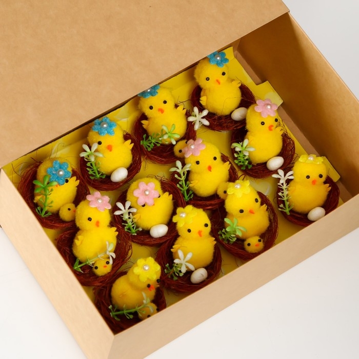 Сувенир пасхальный Сувенир пасхальный "Цыпа с цыплёнком в гнезде с цветочками" набор 12 шт 5х5х5 см