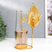 Подсвечник металл, стекло на 1 свечу с вазой "Золотое перо павлина" d-5 см, 7,5х12х17,5 см