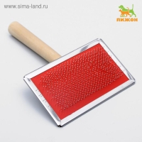 Пуходерка Wood большая широкая с каплями, 12 х 19 см, длинная деревянная ручка