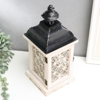 Подсвечник дерево на 1 свечу "Фонарь - витраж с узорами" беж 33х13,4х13,4 см