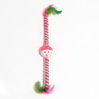 Дразнилка для кошек "Двойной пушок", с шариком и сизалевой обмоткой, 32 см, розовая/белая