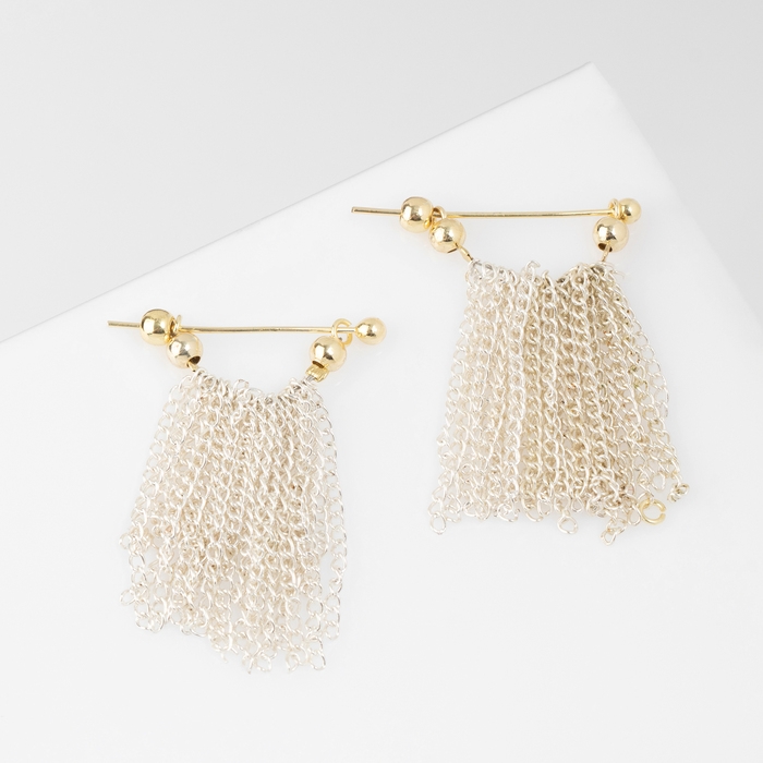 Серьги металл &laquo;Цепи&raquo; сборка мини, цвет серебряно-золотой